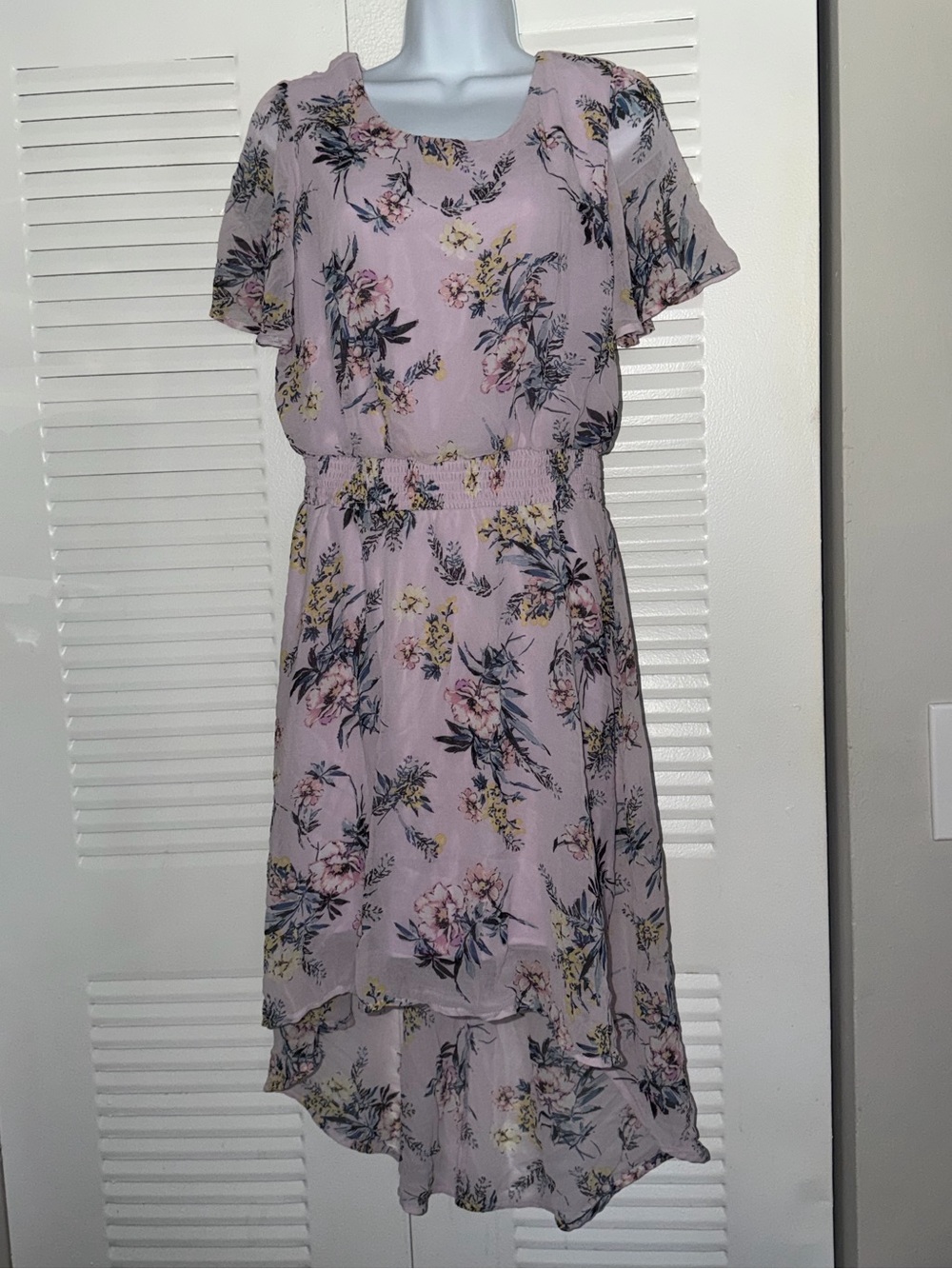 Pink floral high-low chiffon midi dress size M/T-0083